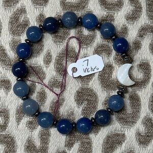 Blue Aventurine & Hematite Moon Natural Crystal Healing Gemstone Bracelet 🌙